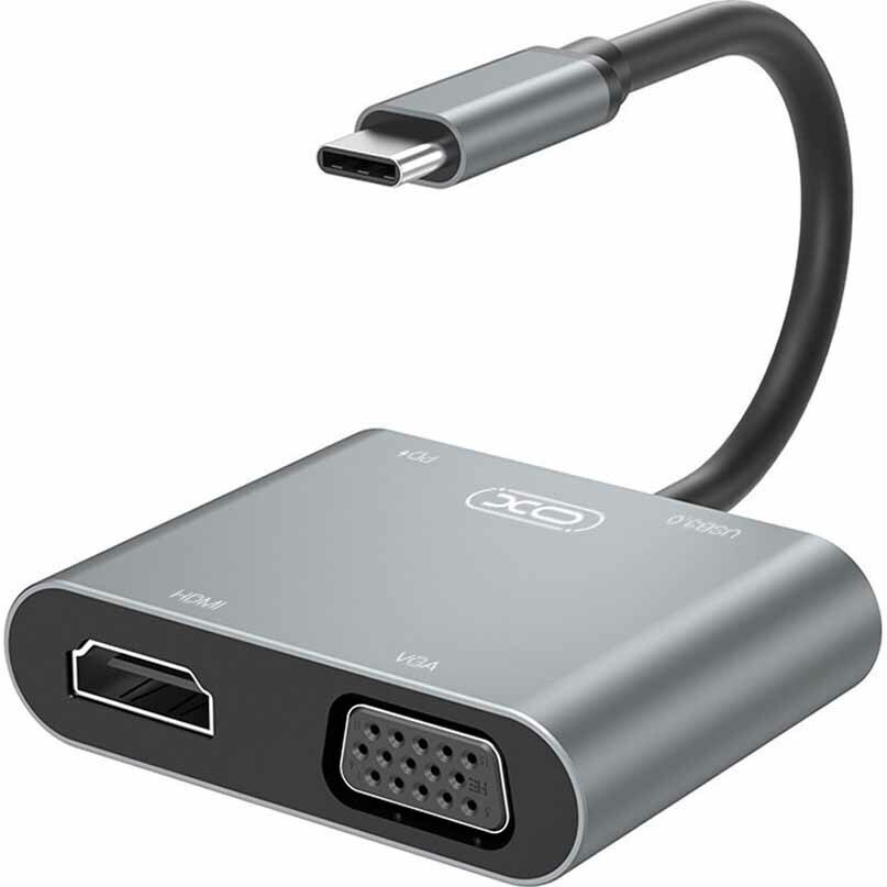 XO HUB001 Μετατροπέας USB-C male σε HDMI / VGA female Γκρι