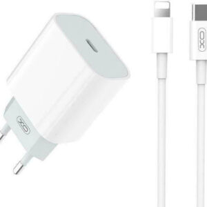 XO Φορτιστής με Θύρα USB-C και Καλώδιο USB-C - Lightning 20W Power Delivery Λευκός (L77)