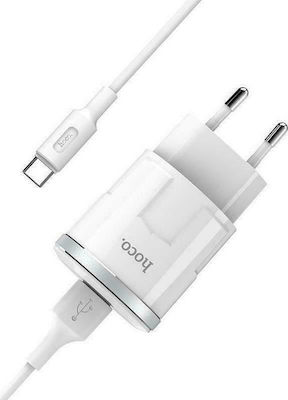 Hoco Φορτιστής με Θύρα USB-A και Καλώδιο Lightning Λευκός (C37A Thunder Power)