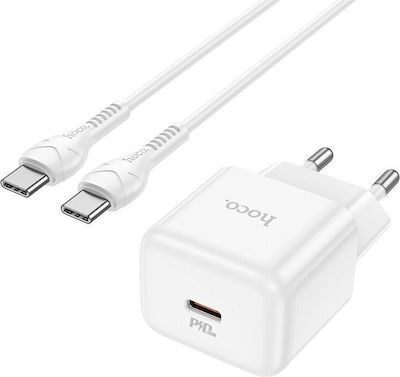 Hoco Φορτιστής με Θύρα USB-C και Καλώδιο USB-C 30W Power Delivery Λευκός (Glory N32)