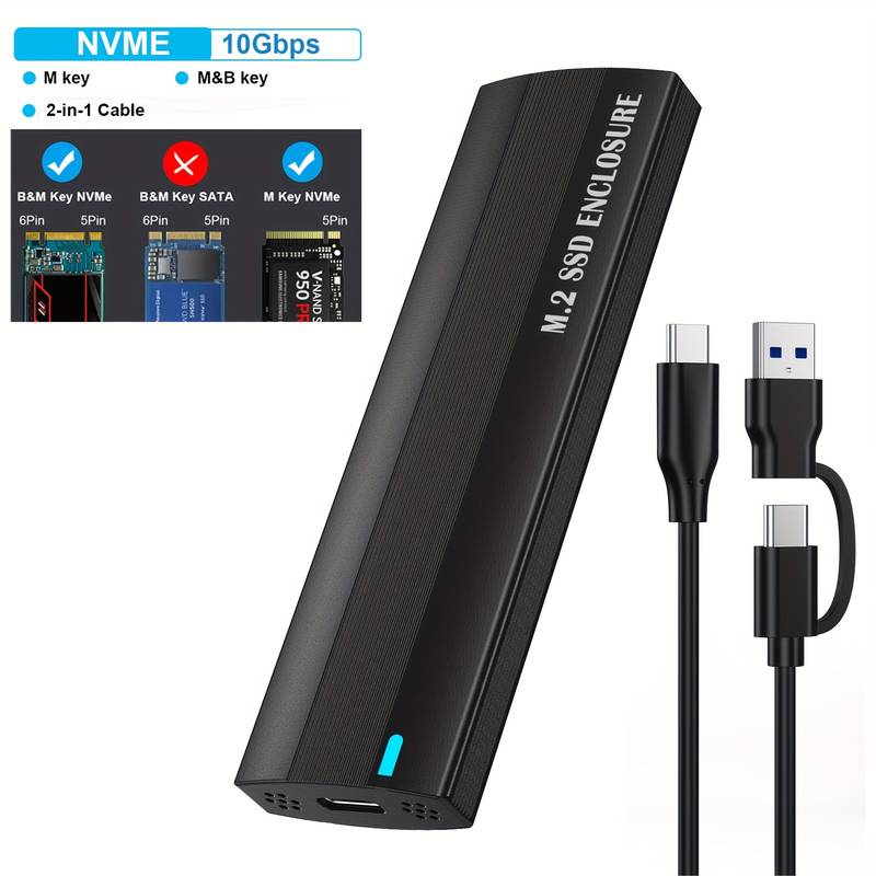 ΘΗΚΗ  M.2 NVMe SSD , USB 3.1 10Gbps Αλουμινίου Εξωτερικός NVMe σε USB PCI-E M-Key/ B+M Key, Θήκη NVMe για SSDs μεγέθους 2242/2260/2280, Μαύρο