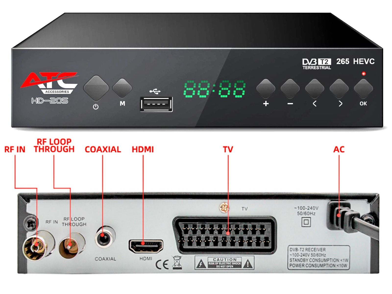 ATC Επίγειος Δέκτης ATC HD-205 T2 H.265